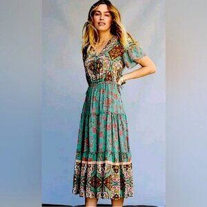 Matilda Jane Dream chasers Down to Earth colorful multi tiered midi Dress Med